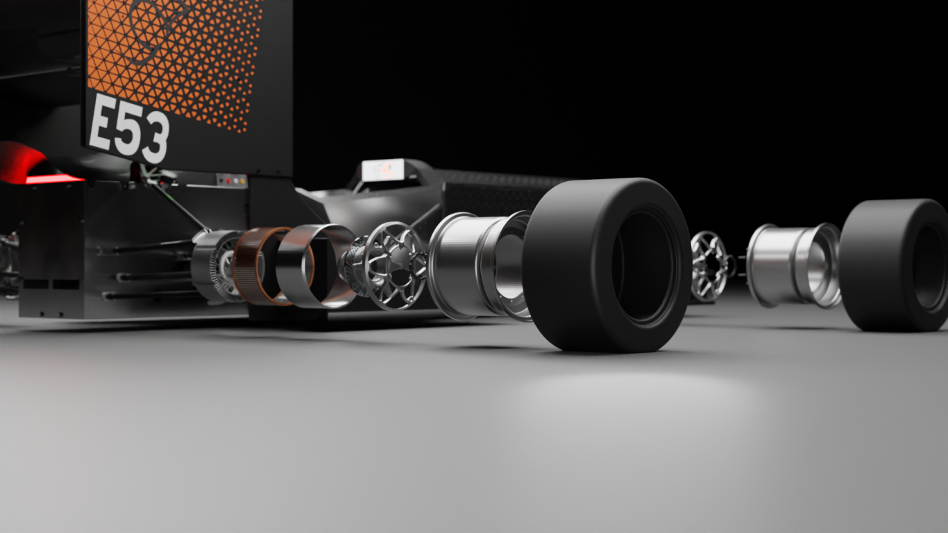 Rennwagen Radnabenantrieb - s3Racing Moderne Rennwagen-Teile mit Fokus auf Reifen und Antriebssystem.